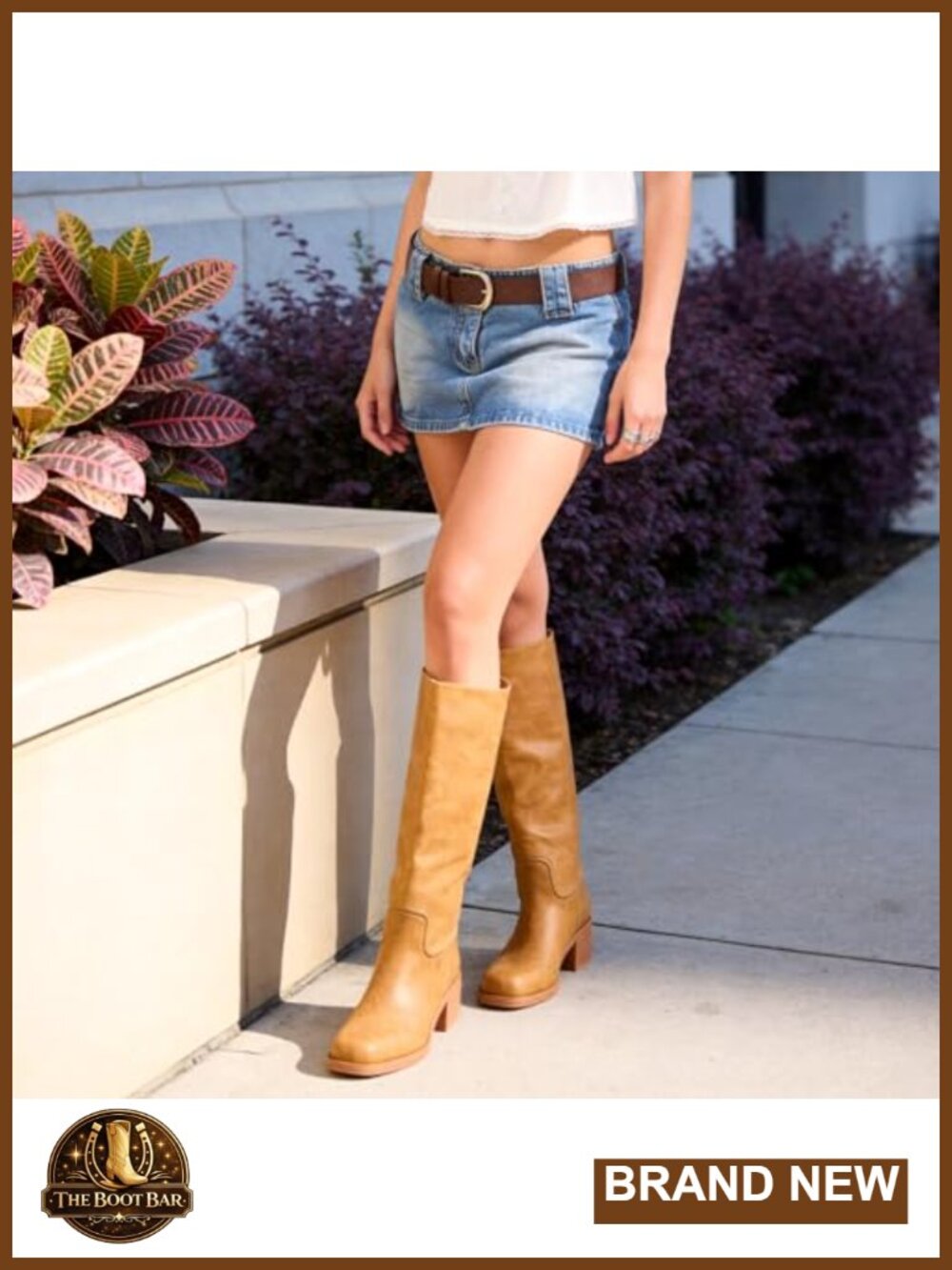 Women's Chunky Block Heel Knee High Boots Square Toe Pull On Faux Leather Brown - Picture 5 of 6